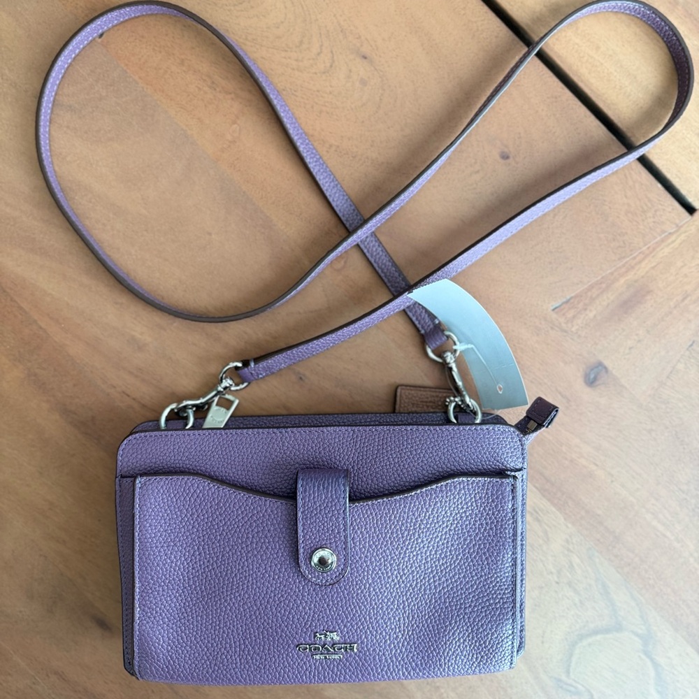 New Coach Noa Purple Leather Crossbody Messenger Bag with Front Pocket